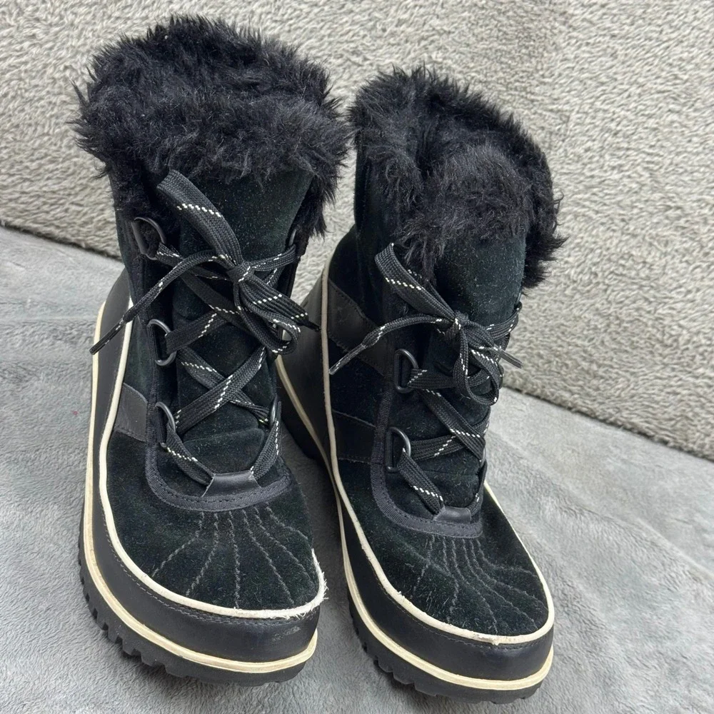 Sorel Tofino Snow Boots‎ Women 6.5 Black Waterproof Faux Fur Winter NL2089-010